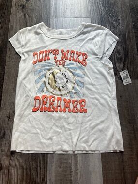 "Don't Wake The Dreamer" Graphic Tee - White with Orange & Blue Print